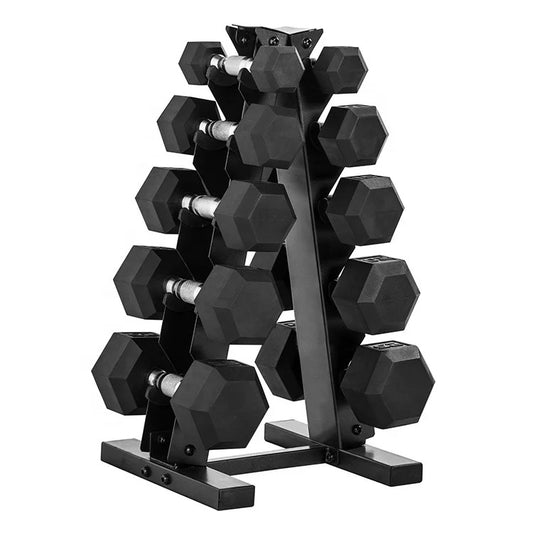 5-25Lb Rubber Coated Hex Dumbbell Set with A Frame Storage Rack Non-Slip Hex Shape for Muscle Toning, Strength Building & Weight Loss - Multiple Choices Available